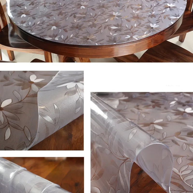 2022 New Round PVC Tablecloth Waterproof Oilproof able Cover Glass Soft Cloth Table Cover Home Kitchen Dining Room Placemat 1mm 2