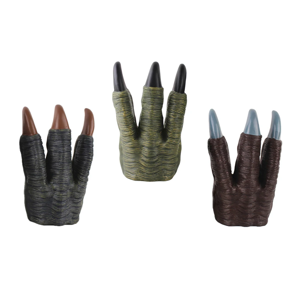 2xDinosaur Claw Gloves Hands Cosplay Christmas Halloween Party Kid Trick Prop Gift Brown