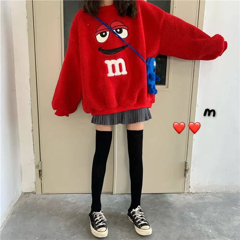 NiceMix Модные свободные толстовки для девочек Kawaii, шикарный женский топ, Женский Повседневный милый флисовый Топ с длинным рукавом и мультипликационным принтом