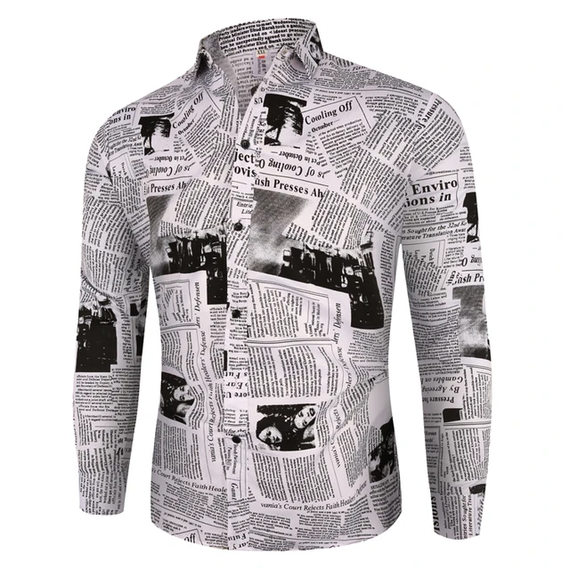 Plaid Print Men Shirt Long Sleeve | Shirt Newspaper Print Men - New Arrival  Casual - Aliexpress