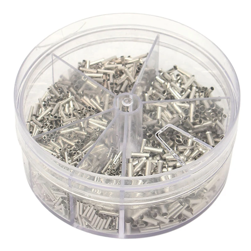 1900pcs/box Durable Multi-size Ferrules Non-insulated Cable Lugs Wire End Sleeves Ferrules 0.5mm2 - 2.5mm2 Assortment Kit