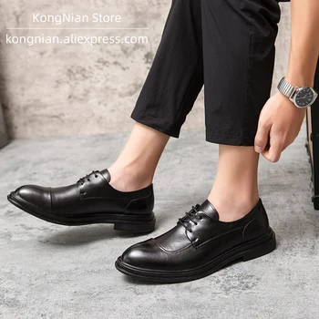 

KONG NIAN Brand Business shoes for men black poind lace-up leather shoes Office men's shoes fashion daily casual shoes 2020 new