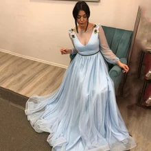 Sevintage платье трапециевидной формы с длинным рукавом для выпускного вечера Boho иллюзия совок 3D цветы размера плюс Вечерние платья Abendkleider