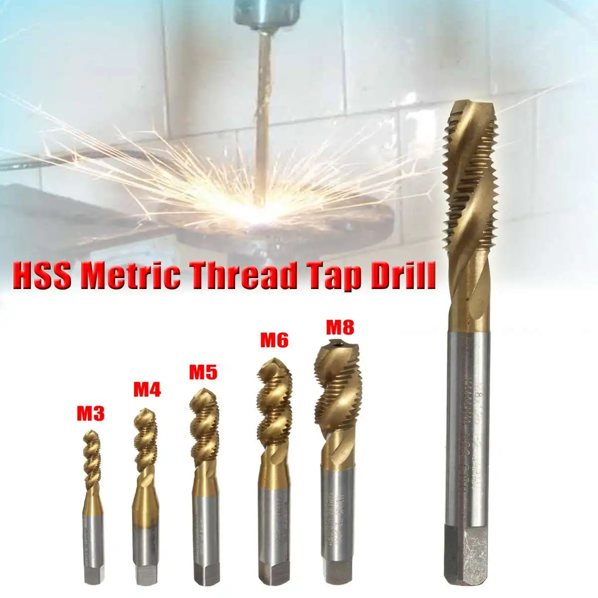 

M3 M4 M5 M6 M8 High Speed Steel HSS Screw Thread Metric Spiral Hand Plug Tap Kit Hand Tool Titanium Screw Tap Screw Drill Bits