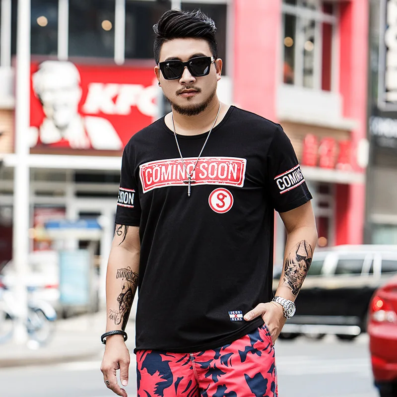 

Summer new men's cotton t-shirt short sleeve loose large size street hip hop Korean round neck print