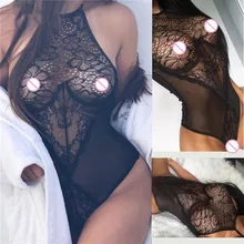 Женское пикантное черное белье кружевное Бандажное Сетчатое боди Chemise Halter Teddy Nightie женское Связывание мужское сексуальное платье