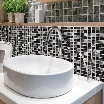 

6Pcs Mosaic 3D Tile Wall Sticker Waterproof Removable Decal Bathroom Decoration