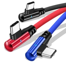 

New 90 Degree USB Type C Cable 3A Fast Charging Data Cord For Samsung S10 S9 Huawei Mate 20 Mobile Phone USBC LED Quick Charger