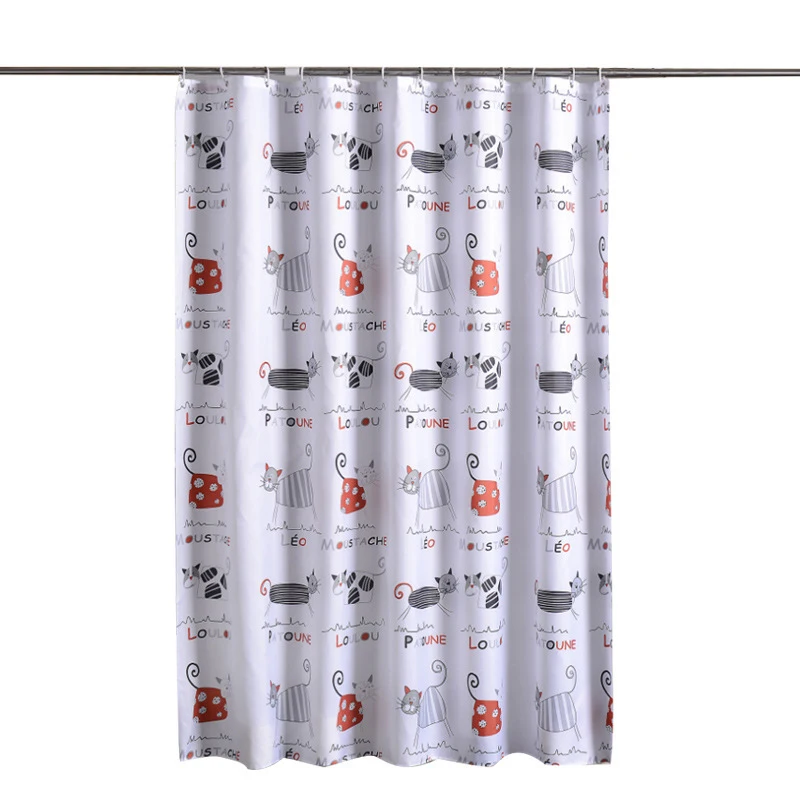 YOMDID Cartoon Bath Curtain Cute Cat Pattern Shower Curtains Bathroom Waterproof Thickened Polyester Cloth 12 Pcs Hooks shower curtains