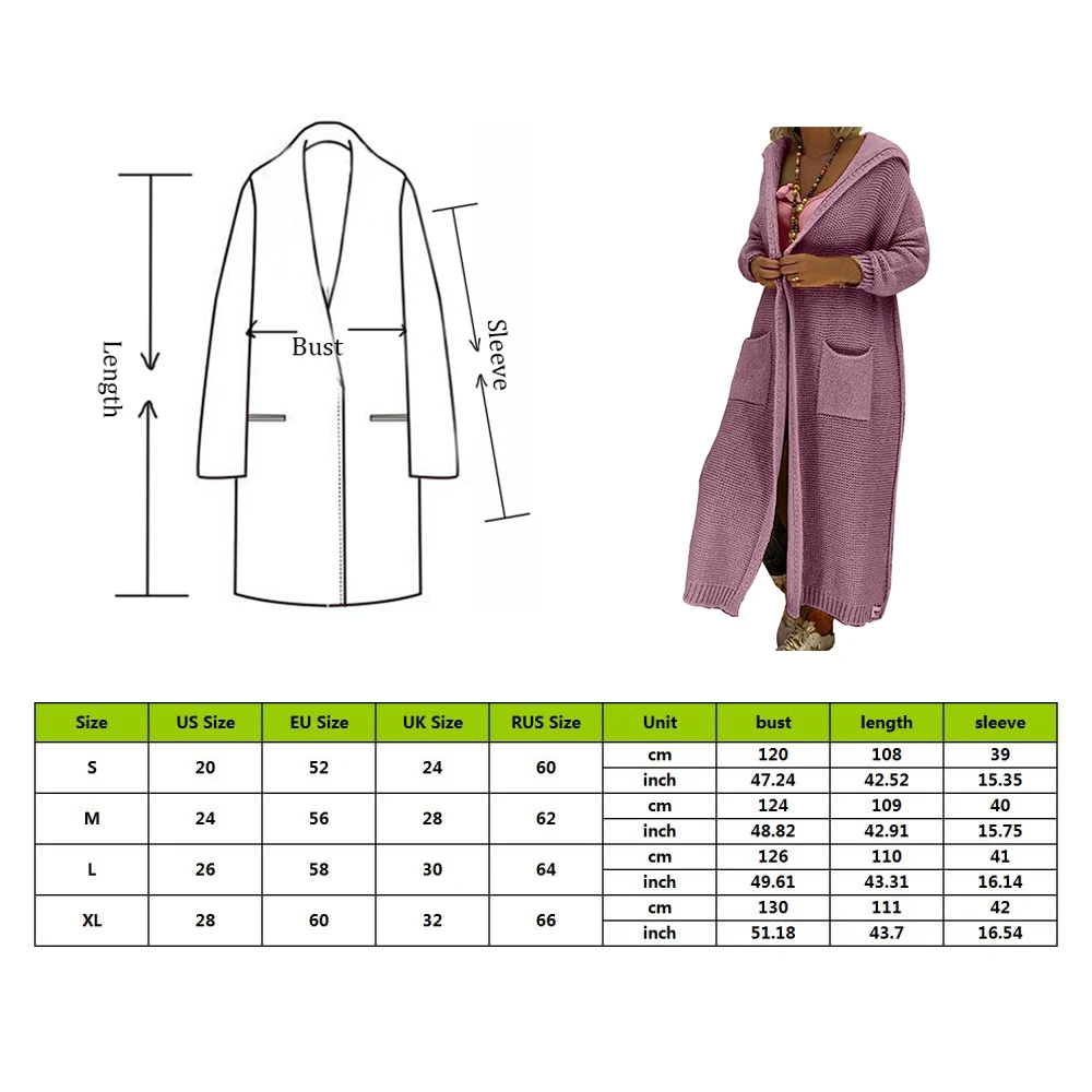 Женский вязаный кардиган, зимний толстый теплый длинный кардиган с капюшоном, Женский винтажный свитер с длинным рукавом, верхняя одежда размера плюс 5xl, пальто