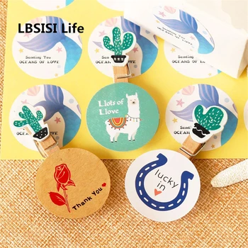 

LBSISI Life 108pcs Color Paper Stickers Thank You Lucky In Envelope Labels Candy Cookies Food Decorating Stationery Stickers