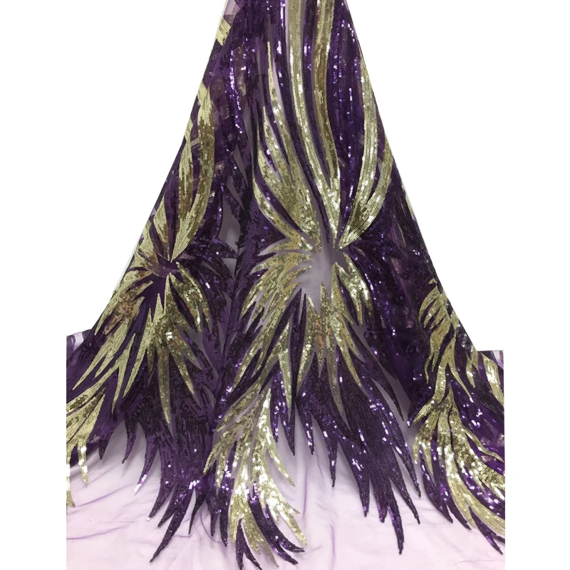 

Royal Nigeria embroidery sequins lace fabric French mesh tulle lace best quality sewing material for wedding party dress 5yards