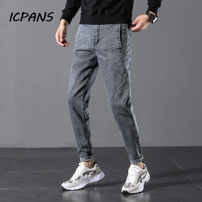 ICPANS Plus Size 40 42 44 46 Taper Denim Jeans Men Black Blue Gray Stretch Classic Casual Autumn Men's Jeans Men Trousers