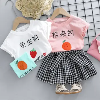 

2020 Summer Children Baby girls Cotton Clothes Kids cute T-Shirt plaid Shorts 2pcs/Set Toddler Fashion Clothing Infant Outfits