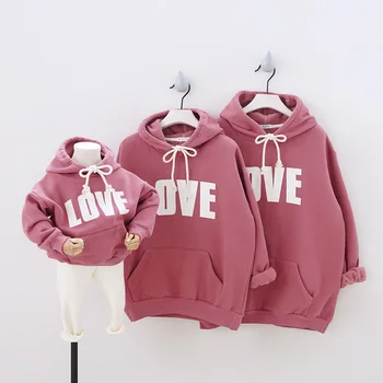 

Family Matching Sweaters Autumn Winter Mother Daughter Son Love Letter Print Sweatshirts Family Look Fur Clothing Warm Clothes