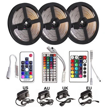 

5m 10m 15m LED Strip Light RGB Waterproof SMD 2835 Diode Tape 12V Flexible Ribbon Tira LED Backlight Remote Contoller + Adapter