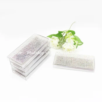 

Shiny Rectangle Rhinestones Lash Cases Nature Long False Lashes Empty Eyelash Box Container Custom LashCase Packaging With Logo