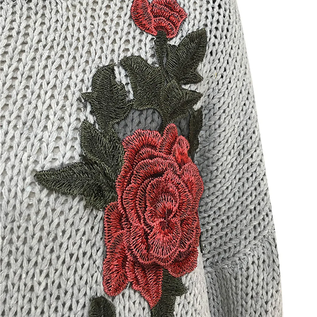 Womail sweater winter tops for women Floral Print Long Sleeve O-Neck Embroidered  sweater women women winter tops 816#2