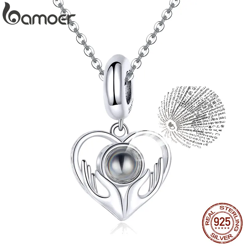 

bamoer 100 Language I Love You Heart Pendant Charm for Bracelet or Necklace 925 Sterling Silver Jewelry Gifts for Girl SCC1307