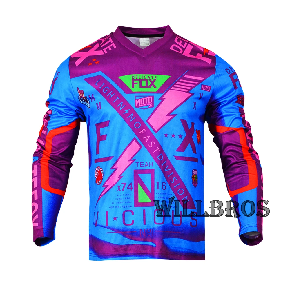 Delicate Fox Camiseta de Motocross para hombre, Jersey para bicicleta todoterreno, BMX, MX, DH, MTB, carreras, color azul y morado, Camisas y tops| - AliExpress