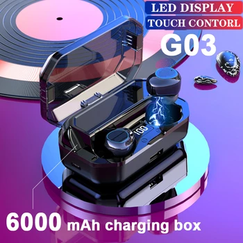 

G03 TWS Bluetooth Earphone Wireless 6000mAh LED Smart Power Bank TWS 5.0 Bluetooth 9D Stereo IPX7 Waterproof for Smartphone