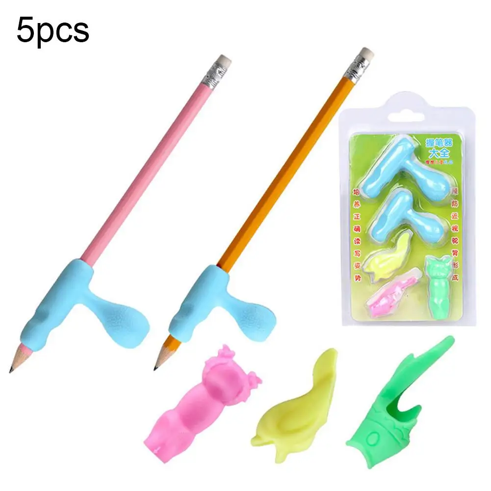 

5Pcs Children Fish Grip Pencil Holder Writing Corrector Handwriting Stationery Set