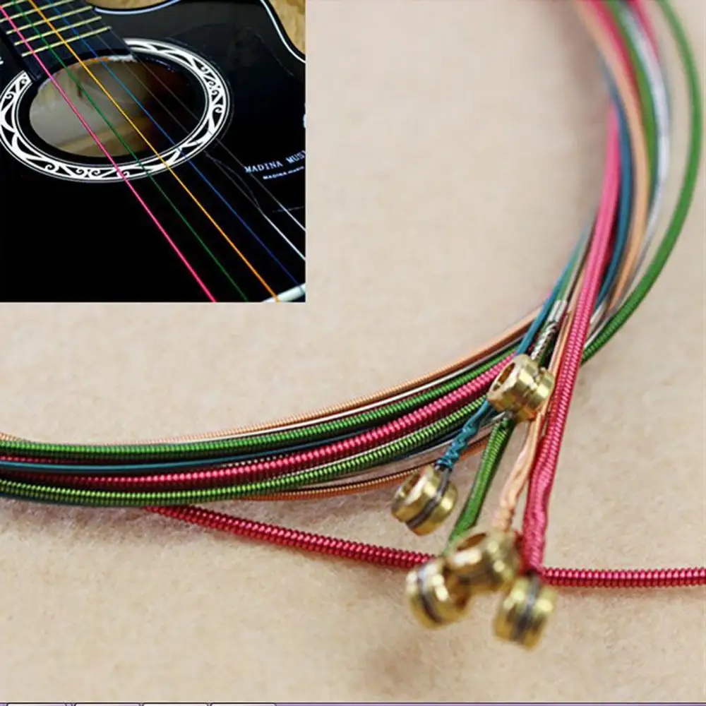 Rainbow Colorful Guitar Strings E-A for Acoustic Folk Guitar Classic Multi Color Acoustic Steel Strings 6pcs acoustic guitar strings