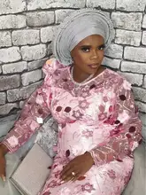 האחרון יוקרה 3D פרח אפריקאי יבש תחרה בד אפור צרפתית רשת תחרה בד עם חרוזים פאייטים עבור ניגרי מפלגה שמלה f1726(China)