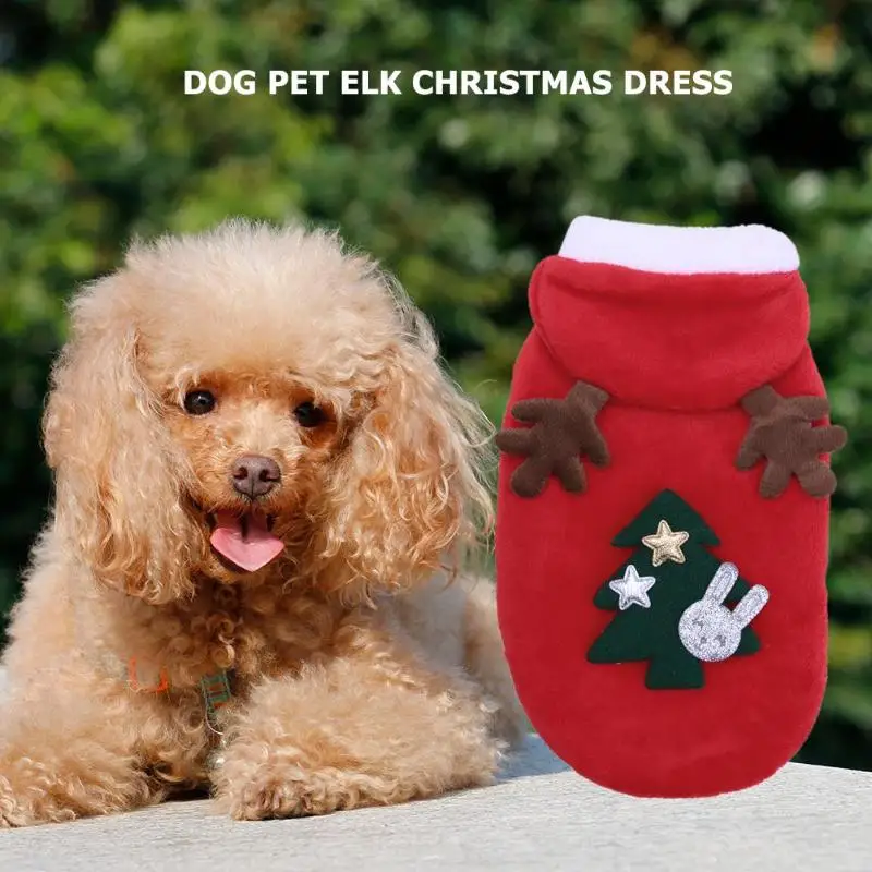 Флисовая одежда для собак, пальто для собак, рождественское милое домашнее животное, щенок, лось, теплое пальто с капюшоном