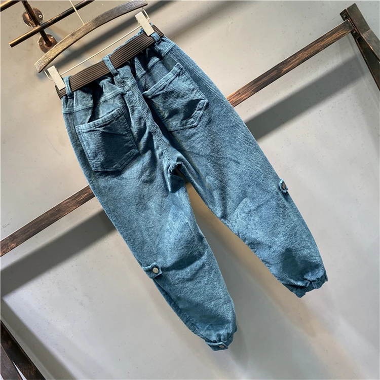 Женские Смарт cargo jogger Штаны вельвет с высокой талией штаны-шаровары брюки для женщин с несколькими карманами, повседневный вязаный свитер свободного покроя в стиле хип-поп-брюки для женщин