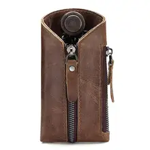 Мужской винтажный кошелек для ключей из натуральной кожи, Женский чехол для ключей на молнии, сумка для ключей, Мужская ключница, органайзер для ключей