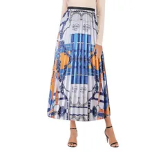 Женские юбки Винтаж Высокая талия юбка Повседневное застежка-молния плиссированные юбки с принтом осенние длинные юбки для женщин faldas mujer moda