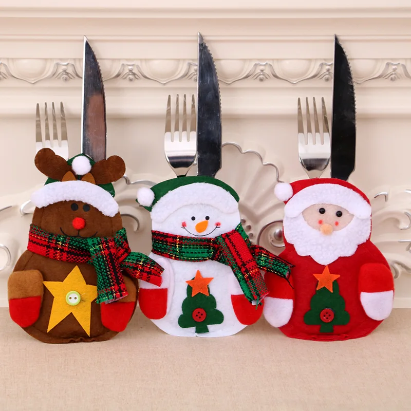 

6PCS Christmas Tableware Holder Knife Fork Set Xmas Santa Elk Kitchen Pocket Cutlery Bag Dining Table Festive & Party Decoration