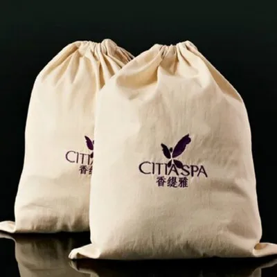 

Drawstring Top Laundry Bag Hotel Room Storage Bag Canvas Embroidered Logo Hotel Name Canvas Bag