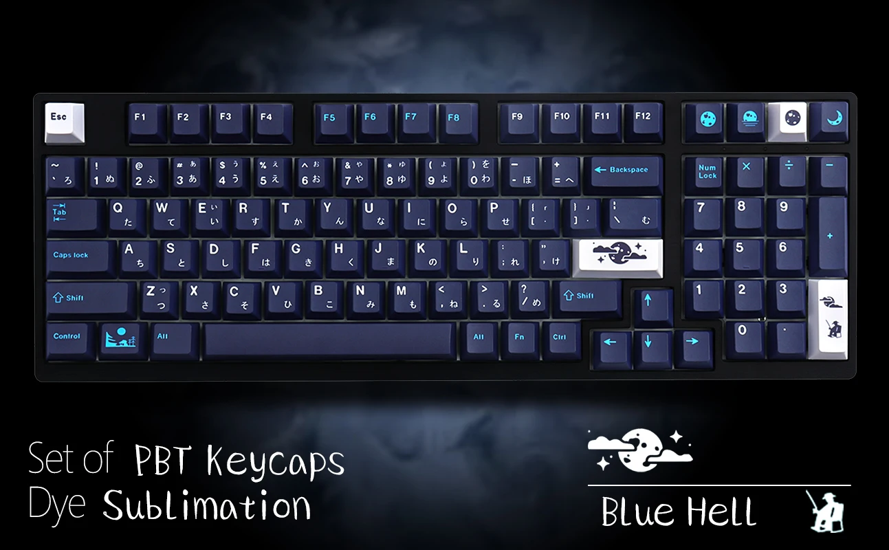 Dcs Azul Lua Pbt Keycap 129 Chaves Cherry Profile Dye-sub Personalizado Gmk Azul Inferno Keycaps para Teclado Mecânico