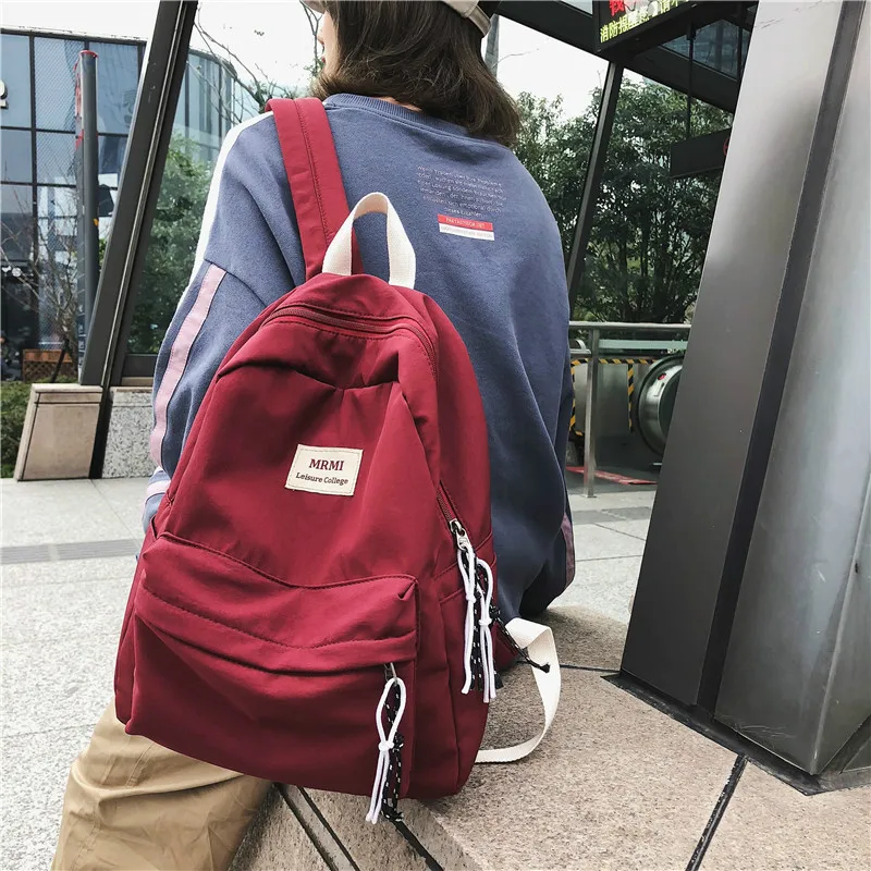 

J&M Solid Color Ms. Backpack Vintage Fashion Waterproof Nylon Backpack Youth Travel Simple Joker Backpack Bag