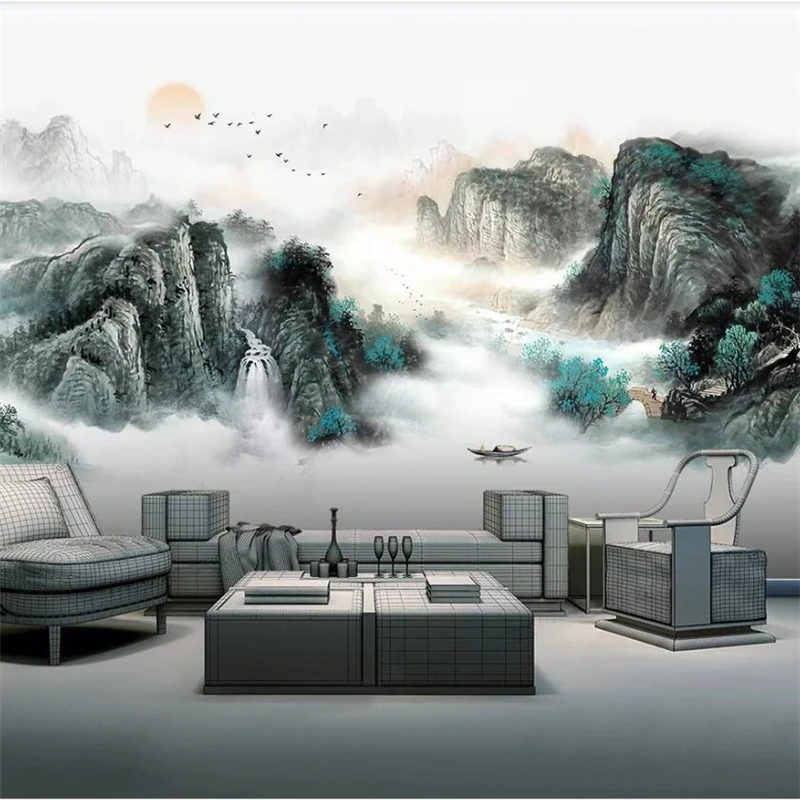 wellyu Customized large murals new Chinese style painting landscape scenery living room wall wallpaper | Обустройство дома