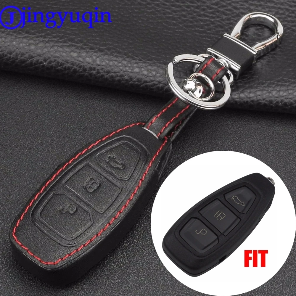 Кожаный чехол для ключа автомобиля jingyuqin с 3 кнопками Ford Fiesta C-Max B-Max Kuga Smart Key |