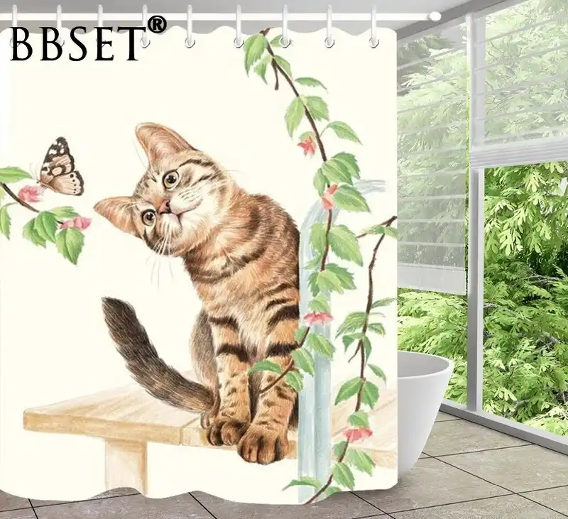 Rideau De Douche A Motif De Chat Et De Papillon Rideau De Douche Impermeable Multi Tailles Decor De Salle De Bain Avec 12 Crochets Aliexpress
