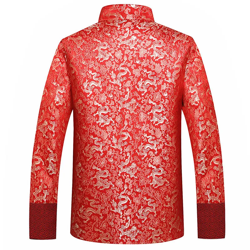 

Red Silk Jacket Men Autumn Dragon Cheongsam Tops Plus Size 4XL Traditional Chinese Clothing Tang Suit Jacket 2020