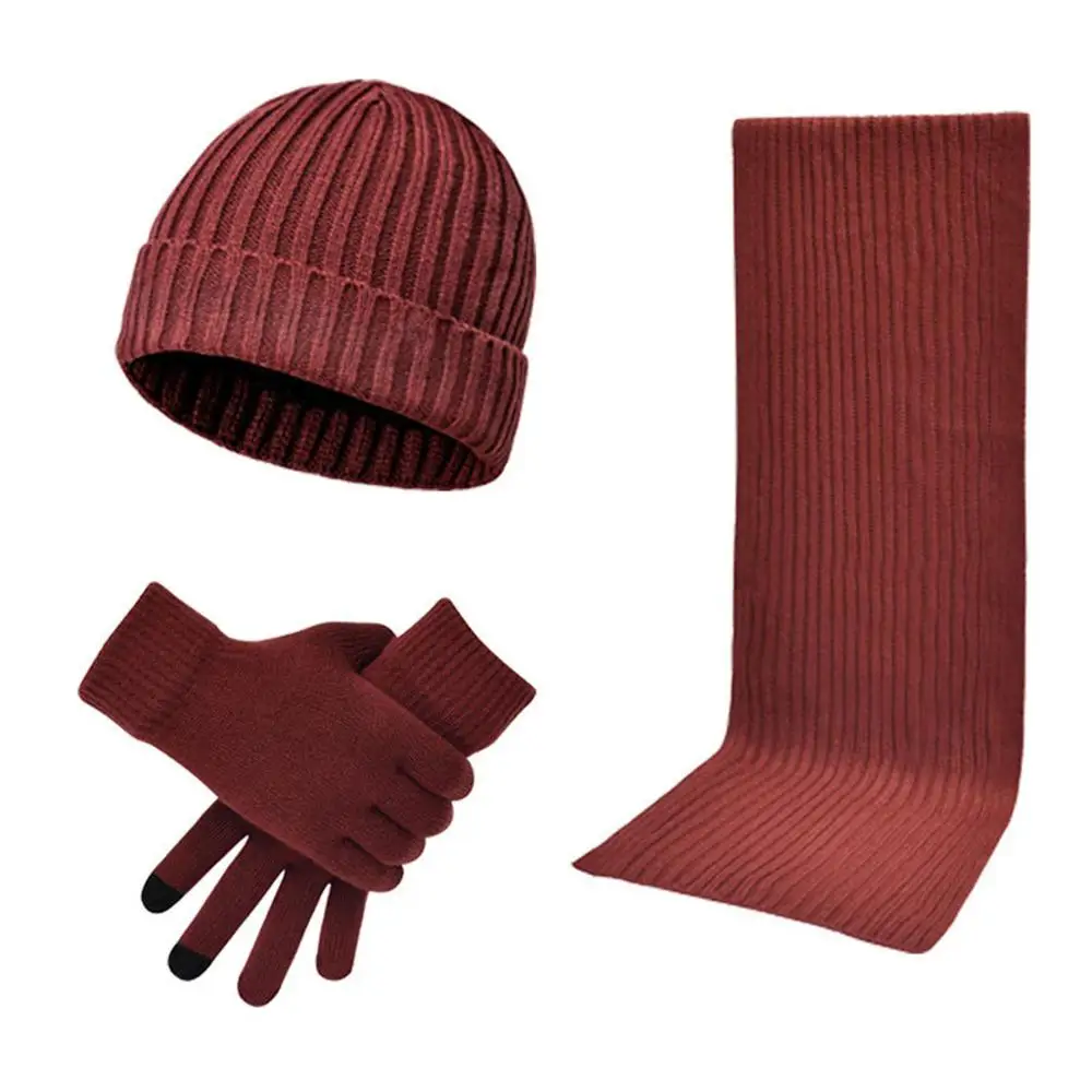 

Unisex Knitted Scarf Beanie Hat and Gloves Set Stretch Hat Scarf and Mitten Set #3S16