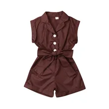 Комбинезоны для детей; Летний комбинезон без рукавов с пуговицами и ремнями для маленьких девочек; комбинезон; боди; Одежда Топы; цвет темно-коричневый, розовый; для детей 1-6 лет
