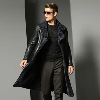 

High Quality Leather Jackets Male Sheepskin Wool One Large size Coats Business Stand collar Double-breasted Men Windbreaker N687