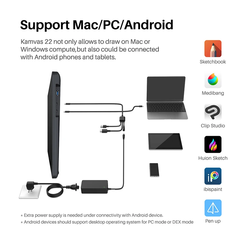 HUION-Kamvas 22 ׷  º   ÷ 21.5 ġ ν  ȭ 120% s RGB Windows Mac  ȵ̵ ġ, ǻ ǽ ġ, , ȵ̵, 
