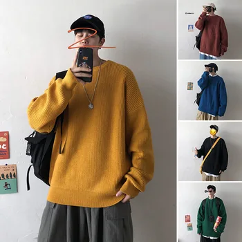 

Men Spring Autumn Knitted Sweater Mens Hip Hop Solid Loose Coats Male Casual Pullover Sweater