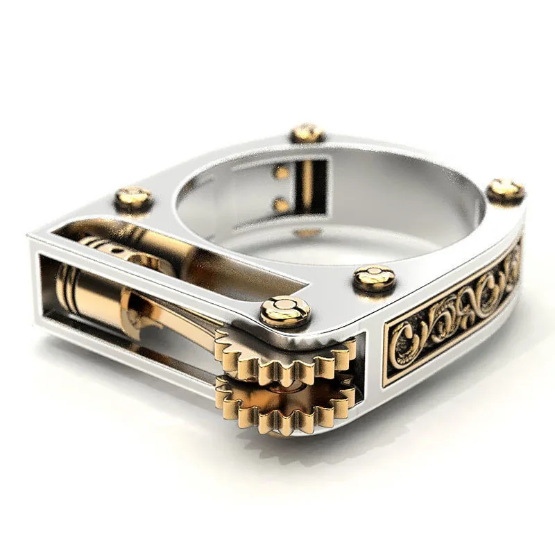 Мужское кольцо в стиле панк с механическим зубчатым колесом, модное Золотое серебряное двухцветное кольцо на палец для женщин, современное ювелирное изделие в стиле хип-хоп Z4T292