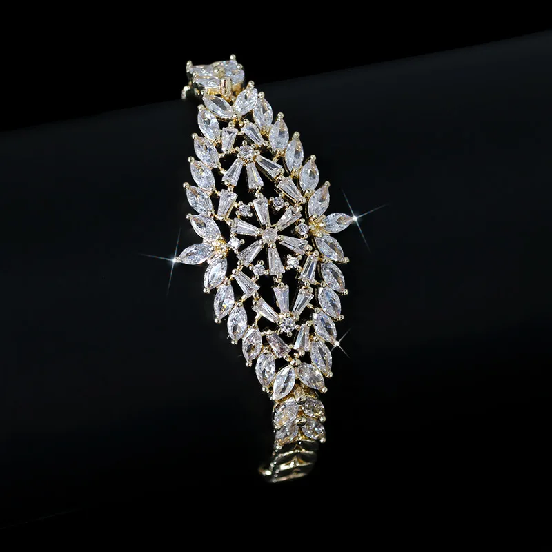 EYER Luxury Trendy Saudi Arabia AAA Cubic Zircon Bangle Gold Bracelet For Women Wedding Engagement браслет винтажный стиль 2021