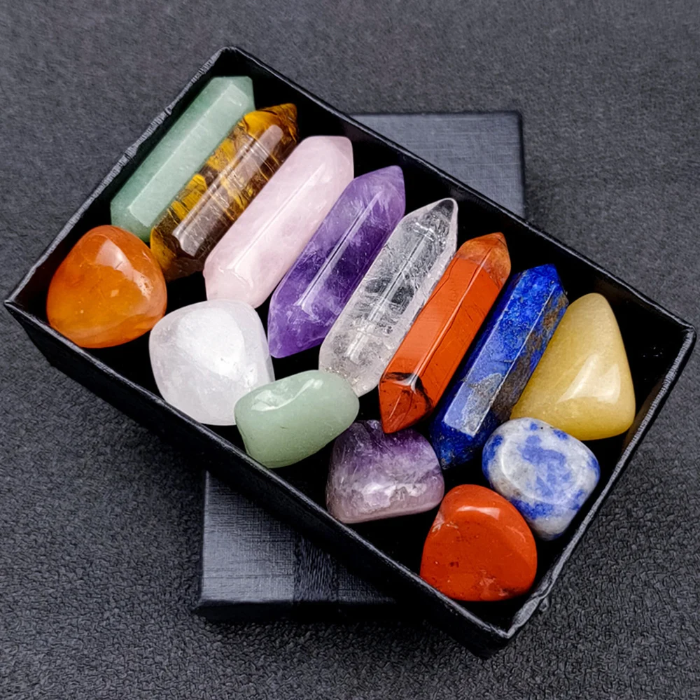

7 Chakra Set Gift Box Natural Obelisk Double Pointed Crystal Column and Energy Healing Crystals Quartz Reiki Mineral Home Decor