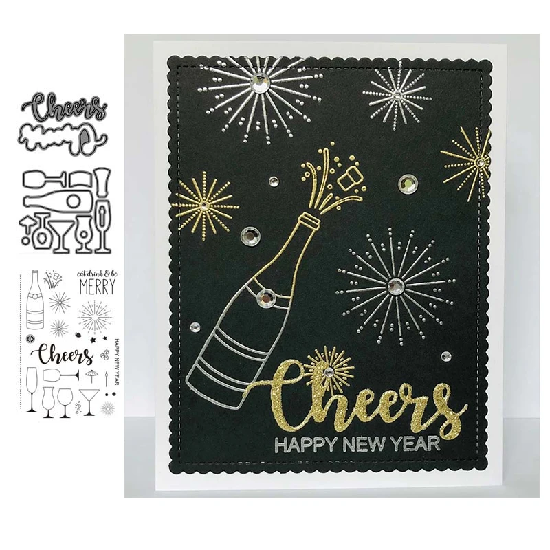 

JC Metal Cutting Dies and Rubber Stamps Cheers Wine for Scrapbooking Craft Die Cut Stencil Card Make Album Sheet Mold Decoration
