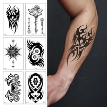 6Pcs/Set,Waterproof Temporary Fake Tattoo,Water Transfer Stickers,Black Tribal Totem,for Women Men Beauty Cool Makeup Body Art